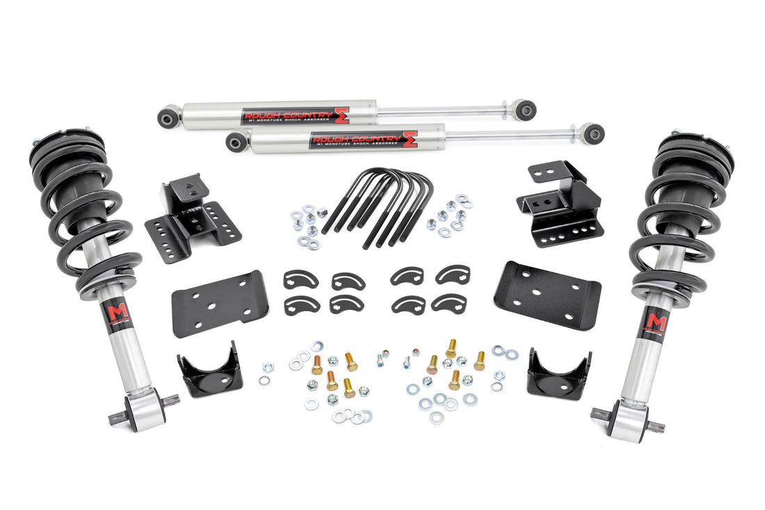 Rough Country 2 Inch Lowering Kit | 4 Inch Rear Lowering | Alum/Stamped Knuckle | Chevy/GMC 1500 (14-18) - M1 Monotube