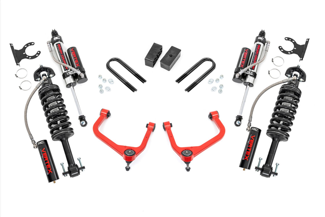 Rough Country 3.5 Inch Lift Kit | GMC Sierra 1500 2WD/4WD (2019-2024 & Refresh) - Red / Mono-Leaf Spring / Vertex Coilovers w/Vertex Shocks