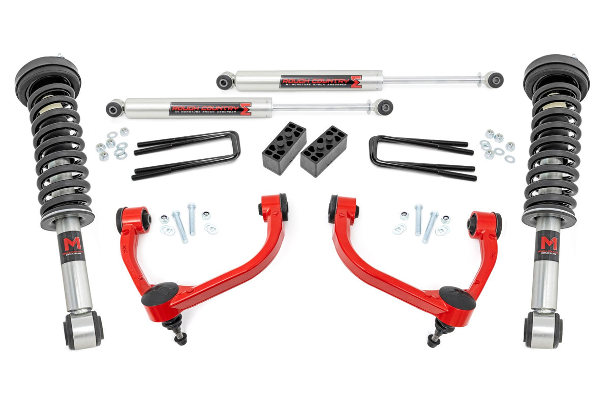 Rough Country 3 Inch Lift Kit | Ford F-150 4WD (2009-2013) - Red / M1 Struts w/M1 Rear Shocks