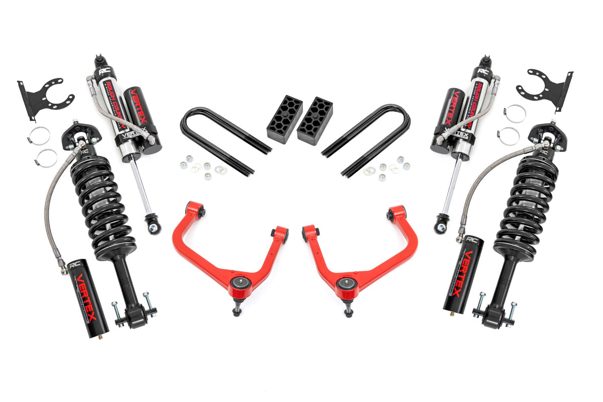 Rough Country 3.5 Inch Lift Kit | Chevy Silverado 1500 2WD/4WD (2025-2026) - Red / Multi-Leaf Spring / Vertex Coilovers w/Vertex Shocks