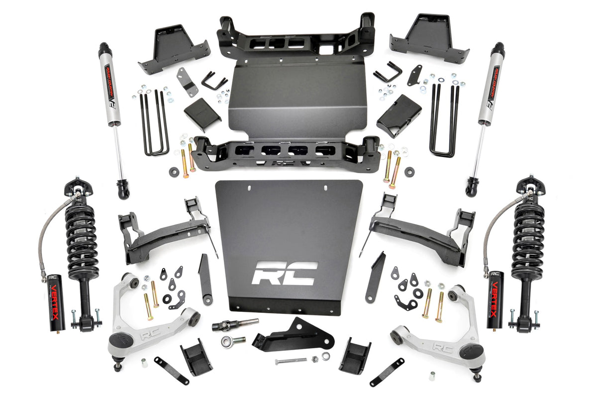 Rough Country 7 Inch Stamped Steel LCA Lift Kit | Forged UCA | Bracket | Chevy/GMC 1500 (16-18) - Vertex Coilovers w/V2 Rear Shocks