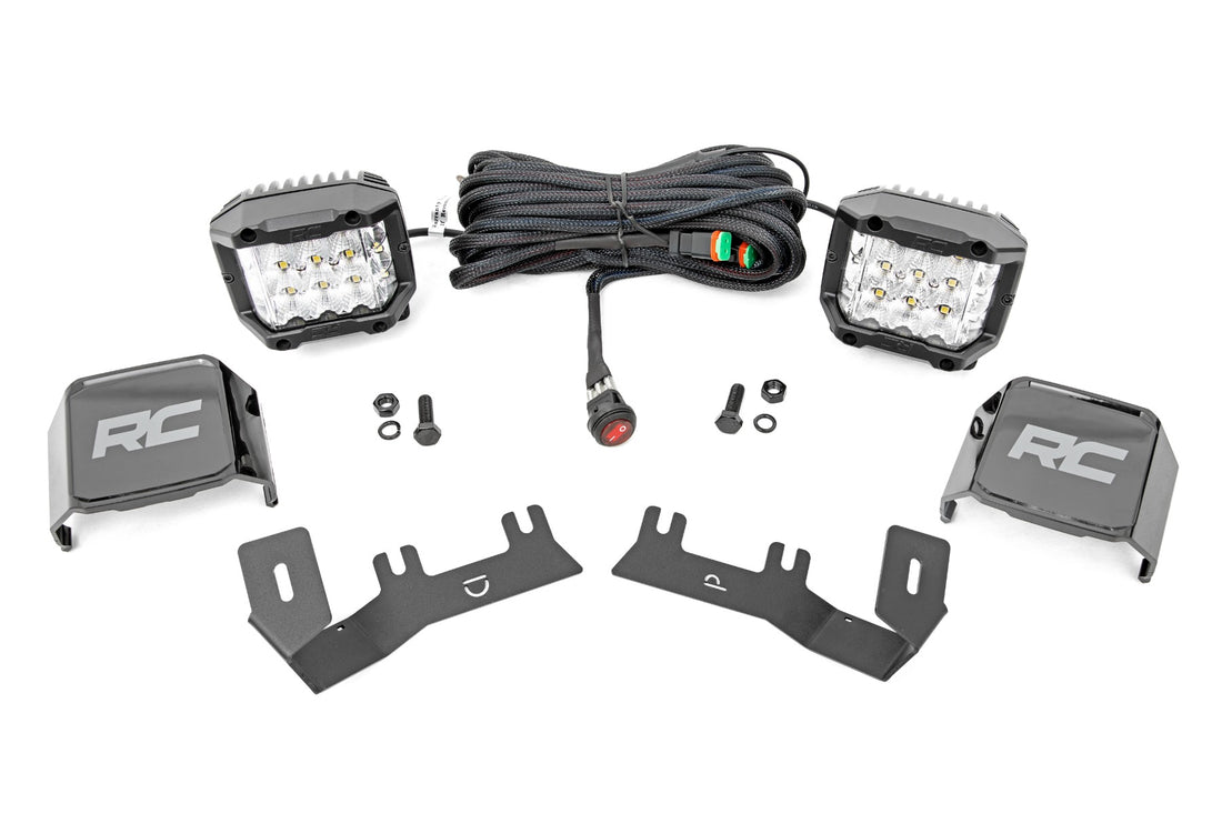 Rough Country LED Ditch Light Kit | Chevy Silverado 1500/GMC Sierra 1500 2WD/4WD (2014-2018) - 3-inch Osram Wide Angle Series