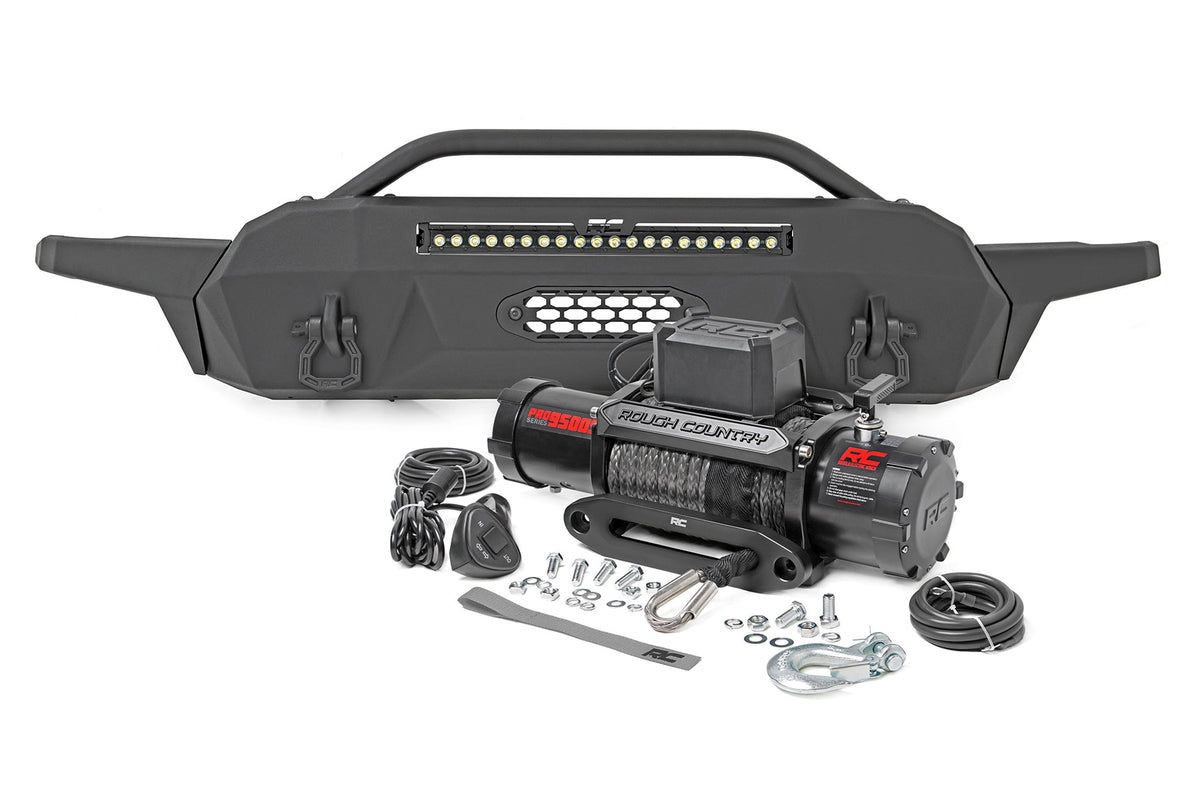 Rough Country Front Bumper | High Clearance | Toyota Tacoma 2WD/4WD (2016-2023) - Black Series / with PRO9500S Winch