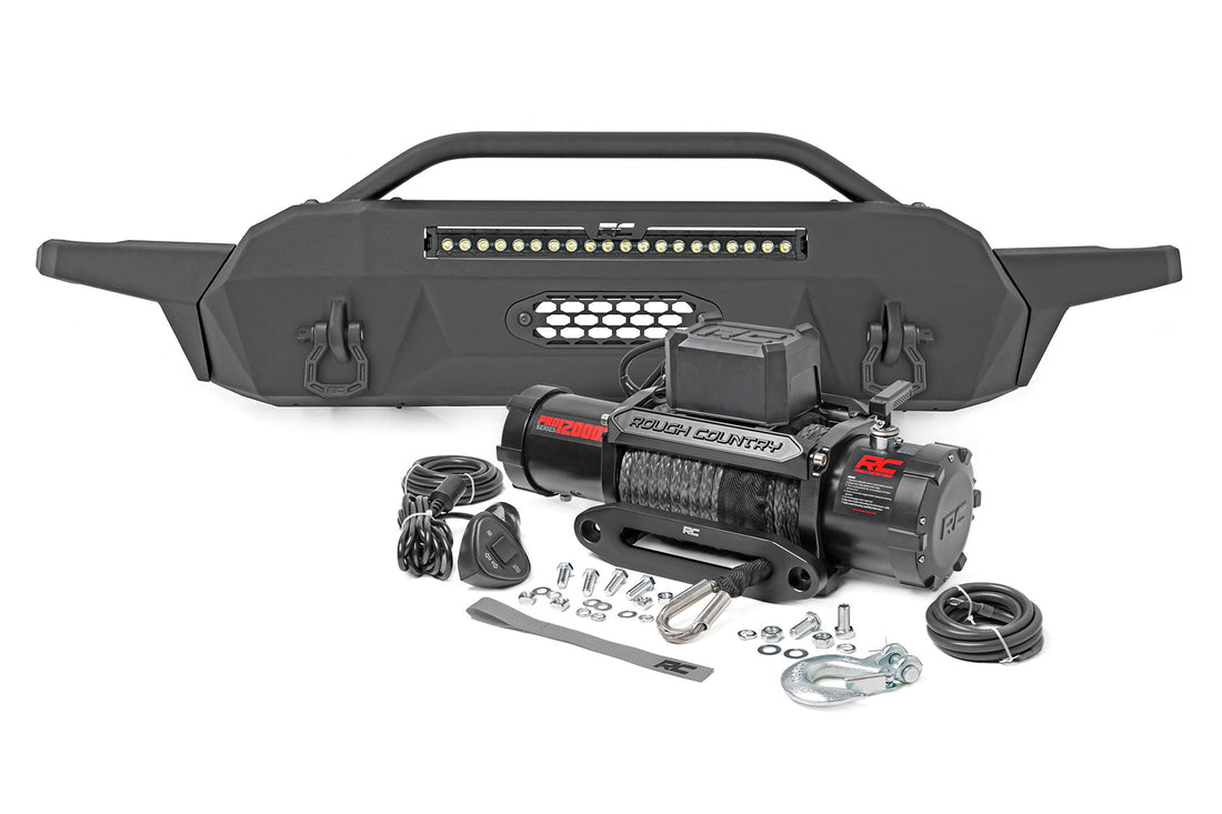 Rough Country Front Bumper | High Clearance | Toyota Tacoma 2WD/4WD (2016-2023) - Black Series / with PRO12000S Winch