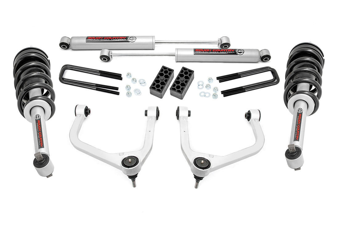 Rough Country 3.5 Inch Lift Kit | Chevy Silverado 1500 2WD/4WD (2019-2024 & Refresh) - Aluminum / Multi-Leaf Spring / N3 Struts w/N3 Rear Shocks