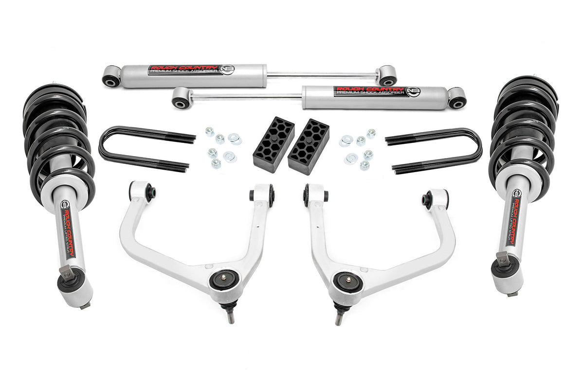 Rough Country 3.5 Inch Lift Kit | Chevy Silverado 1500 2WD/4WD (2019-2024 & Refresh) - Aluminum / Mono-Leaf Spring / N3 Struts w/N3 Rear Shocks