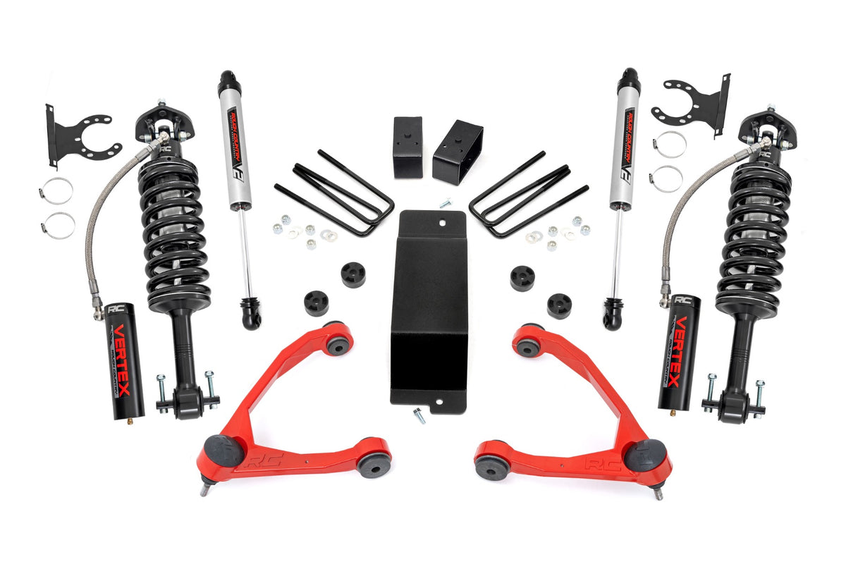 Rough Country 3.5 Inch Lift Kit | Chevy/GMC 1500 (07-16) - Red / Vertex Reservoir Coilovers / V2 Monotube Shocks