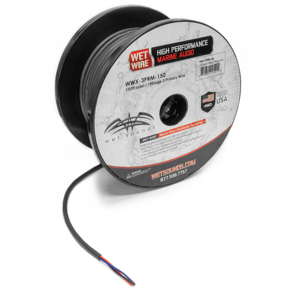 WWX-3PRM-150 | 3-Conductor 18 Gauge Primary Wet Wire - 150'  Spool