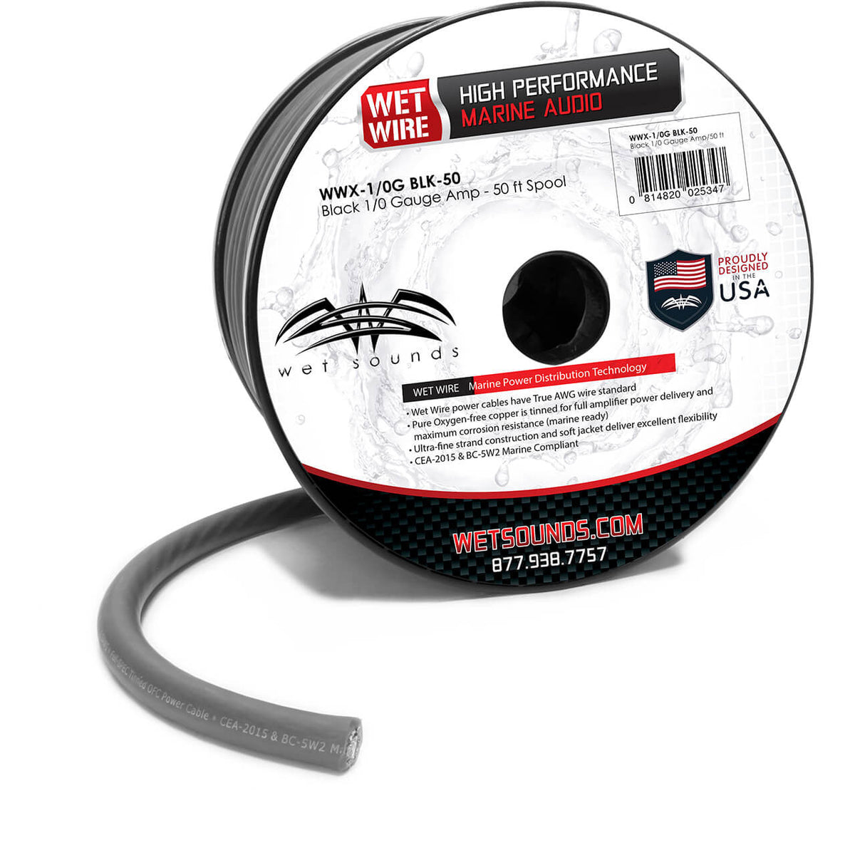 WWX-1/0G BLK-50 | Black Frosted 1/0GA Wet Wire 50 Ft Spool
