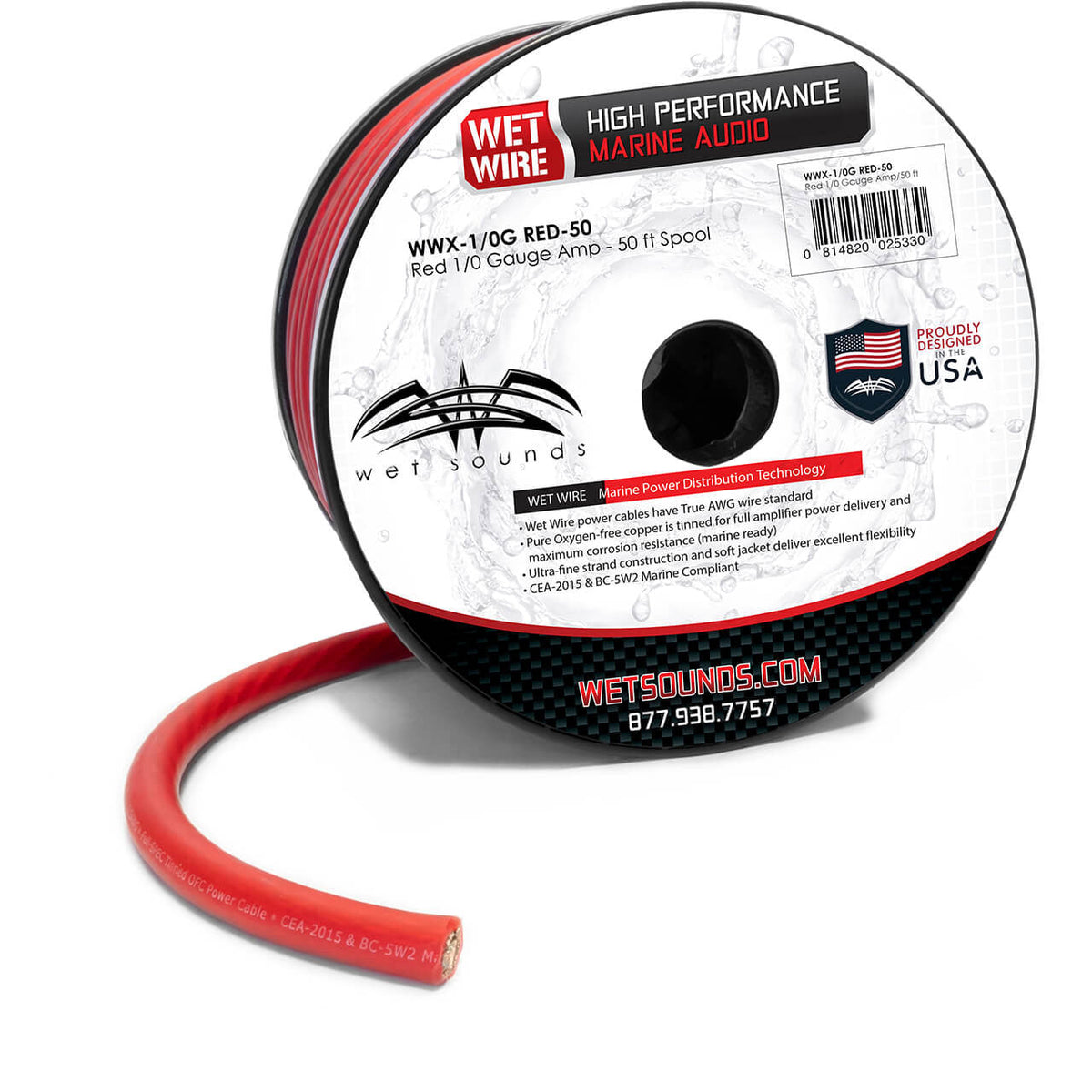 WWX-1/0G RED-50 | Red Frosted 1/0 GA Wet Wire 50ft Spool