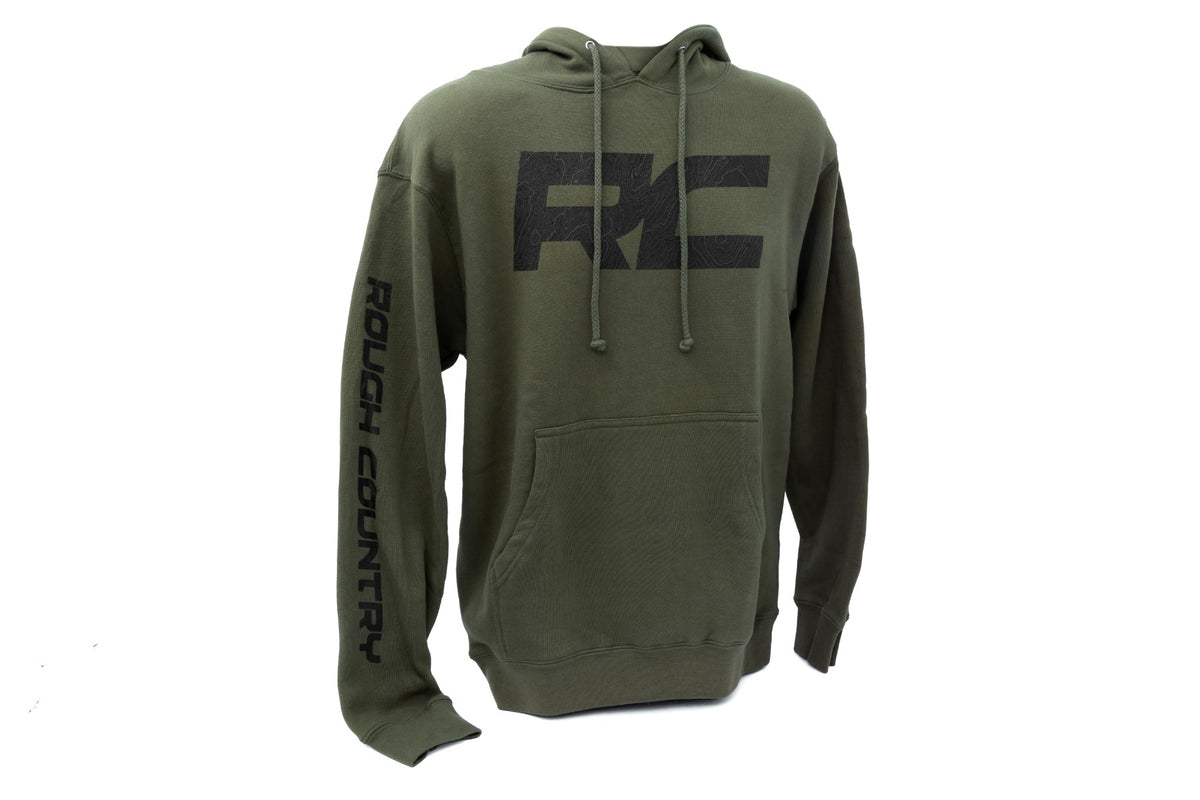 Rough Country Heavyweight Hoodie | RC Topographical | Army Green - Medium