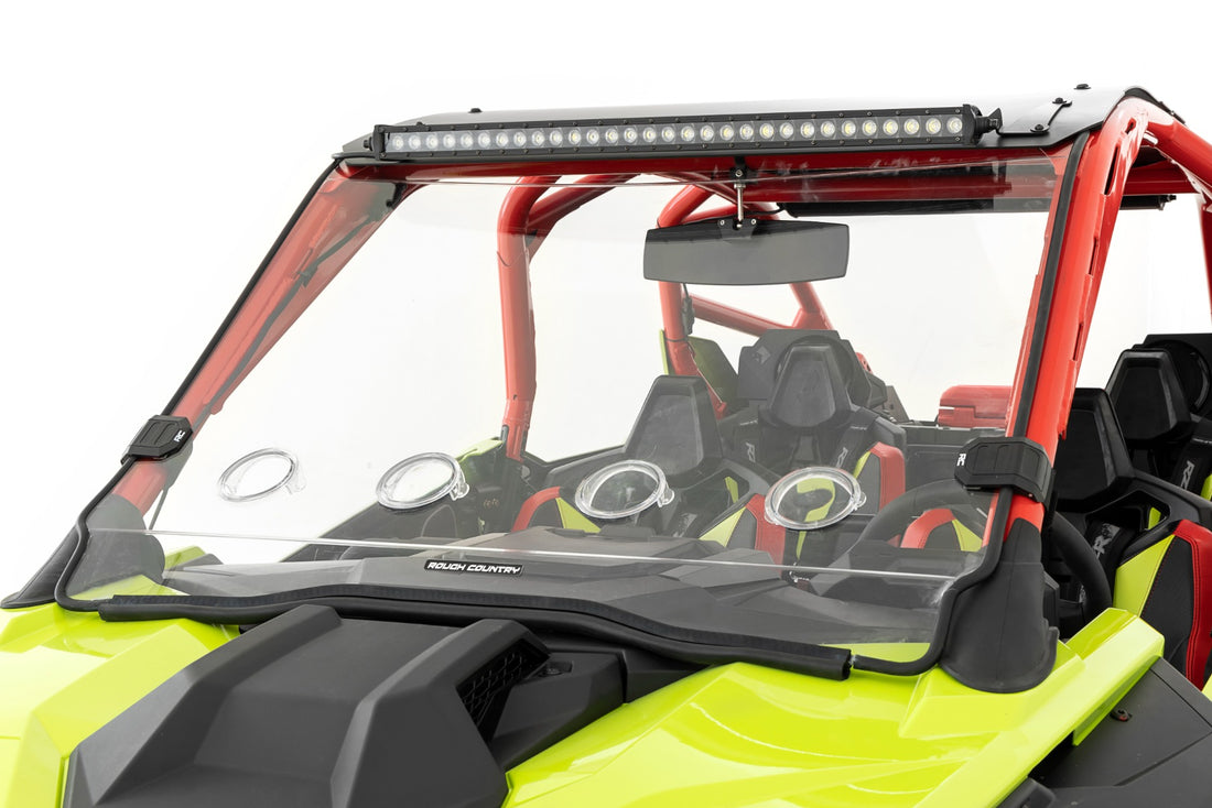 Rough Country Vented Full Windshield | Scratch Resistant | Polaris RZR PRO/Turbo R - models with Bolt-on Roof