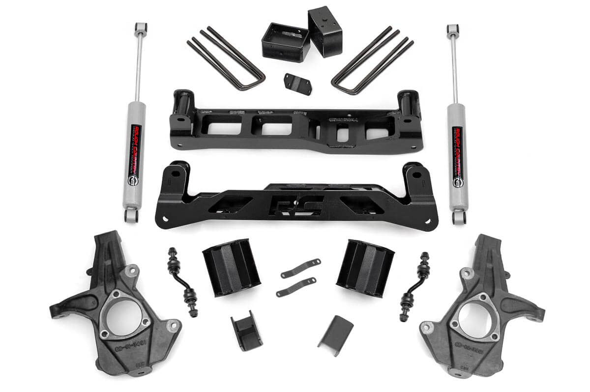 Rough Country 5 Inch Lift Kit | Chevy/GMC 1500 (14-18) - Stock Cast Aluminum or Stamped Steel / Strut Spacers w/N3 Rear Shocks