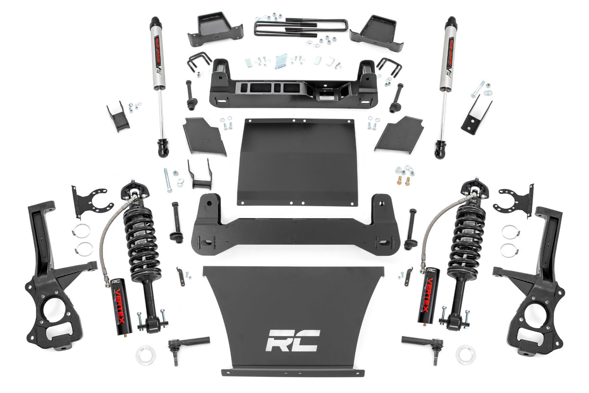 Rough Country 4 Inch Lift Kit | AT4/Trailboss | Chevy/GMC 1500 2WD/4WD (19-24)/Silverado 1500 (19-24) - Trailboss / AT4 (4.3L, 5.3L, 6.2L) / Vertex Reservoir Coilovers / V2 Monotube Shocks