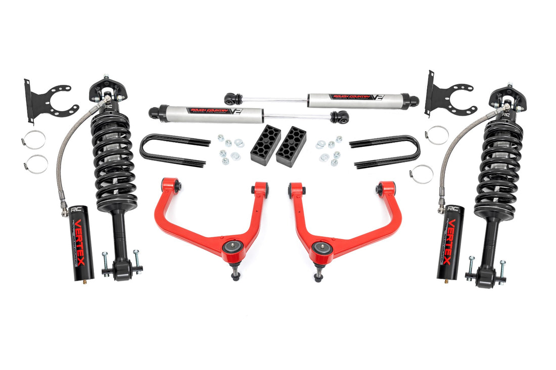 Rough Country 3.5 Inch Lift Kit | Chevy Silverado 1500 2WD/4WD (2019-2024 & Refresh) - Red / Mono-Leaf Spring / Vertex Coilovers w/V2 Rear Shocks
