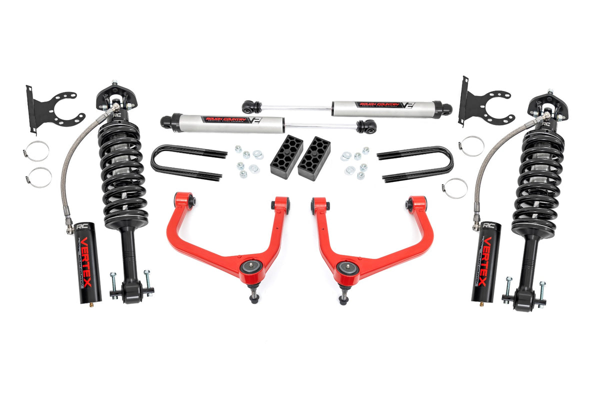 Rough Country 3.5 Inch Lift Kit | Chevy Silverado 1500 2WD/4WD (2019-2024 & Refresh) - Red / Mono-Leaf Spring / Vertex Coilovers w/V2 Rear Shocks