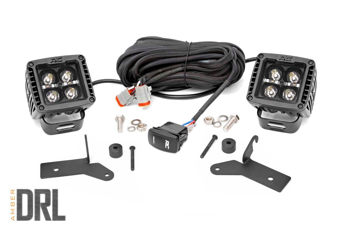 Rough Country LED Ditch Light Kit | Hinge Mount | Jeep Gladiator JT/Wrangler JL (18-26) - Black Series w/ Amber DRL