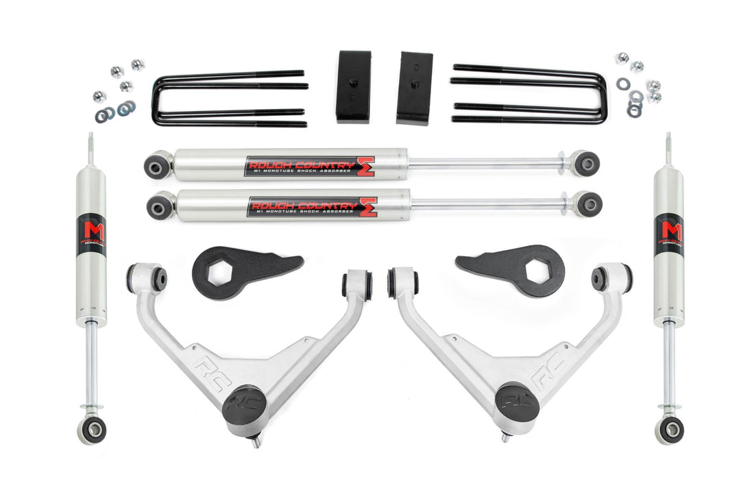 Rough Country 3 Inch Lift Kit | Chevy/GMC Sierra/Silverado 2500 HD Suburban/Yukon XL 2500 (01-10) - FT Codes / Aluminum / M1 Monotube