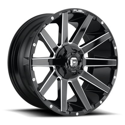 Fuel Off-Road Contra Wheel | 20x9 | +1mm | 5x4.5/5x5 (5x114.3/5x127) Bolt Pattern - Gloss Black Milled