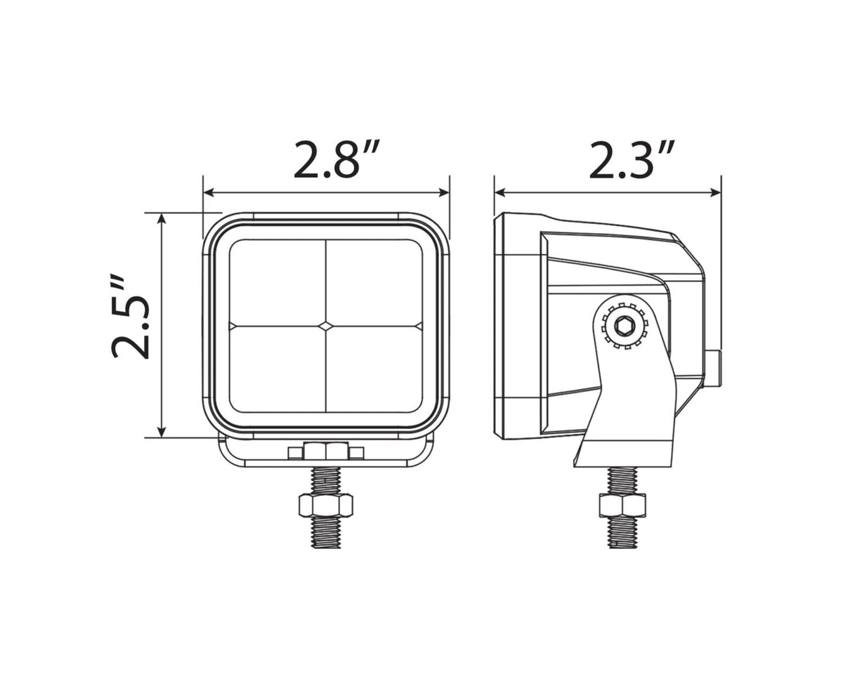 2.8" LED Cube Light (Flood Beam, Amber)
