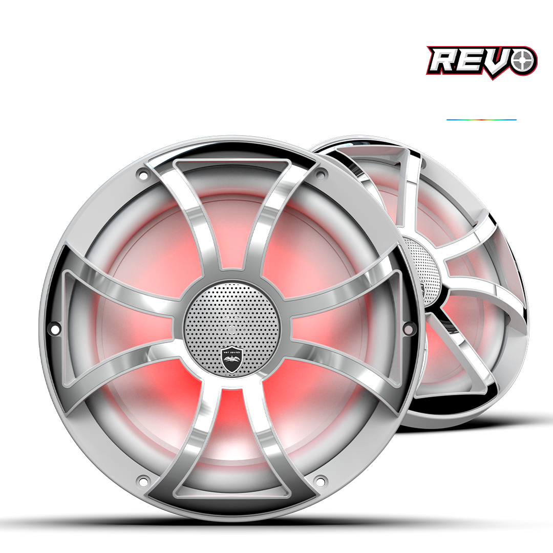 REVO CX-10 XS-W-SS S2 | REVO 10-inch White Coaxial Speakers with White Stainless XS RGB Grilles