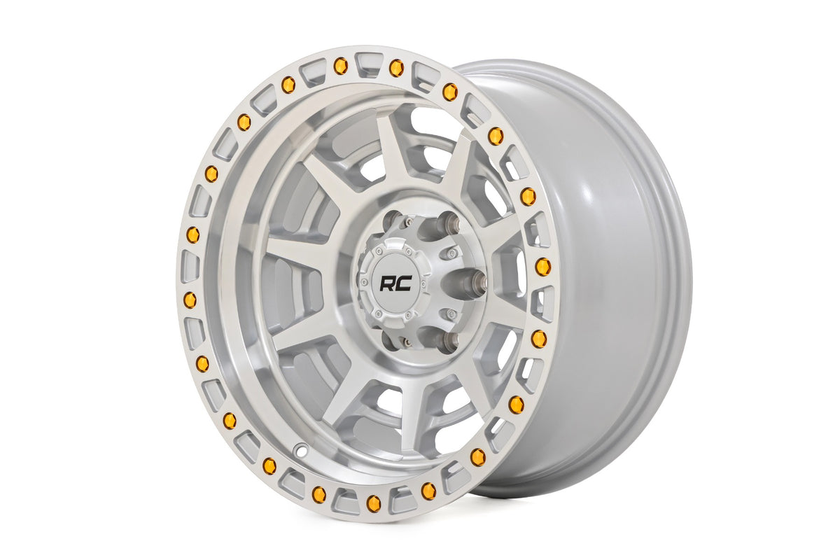 Rough Country 85 Series Wheel | Simulated Beadlock |5x4.5 Bolt Pattern - Machined / 17x9 / -12mm