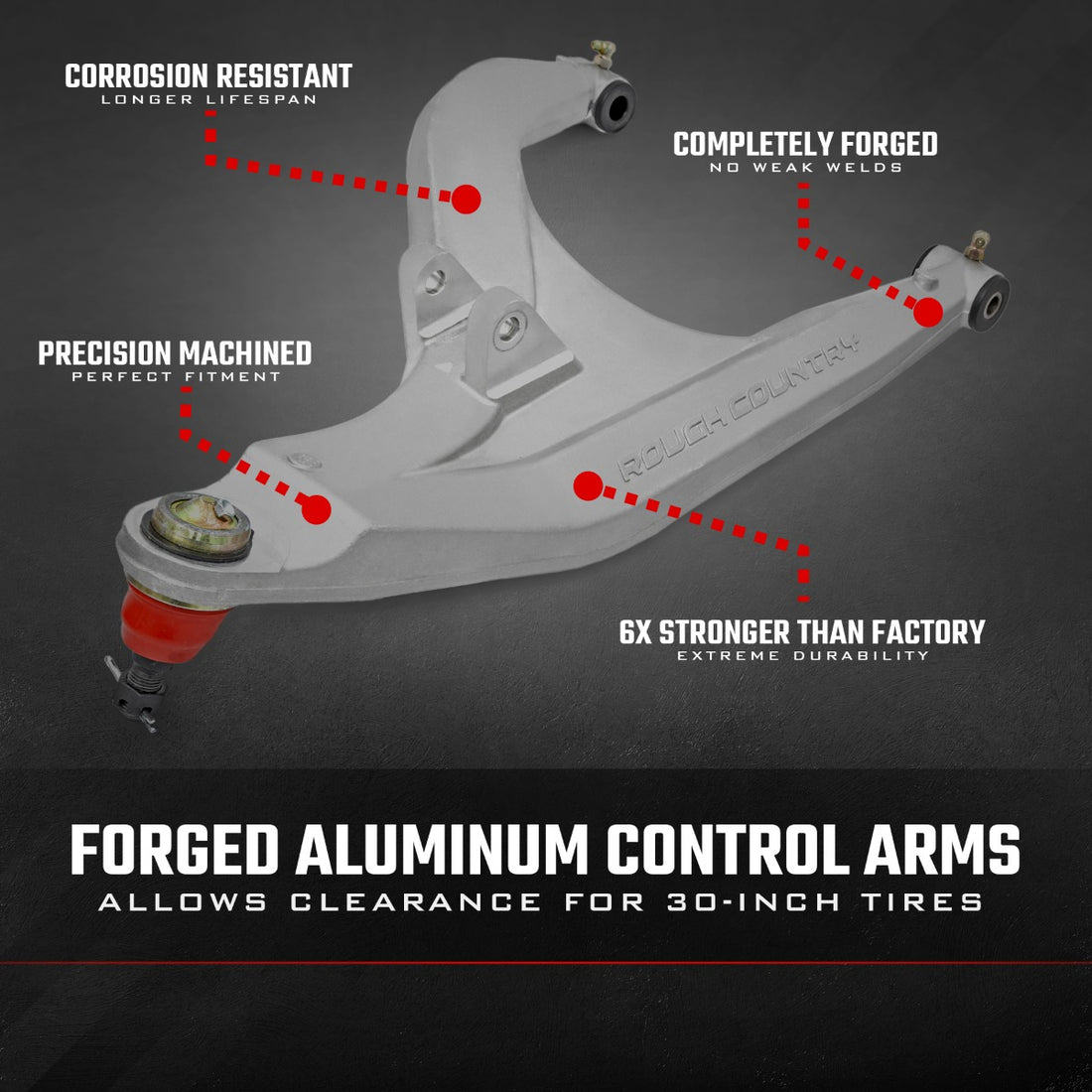 Rough Country Aluminum Control Arms | High Clearance w/ 2" Forward Offset | Polaris Ranger 1000XP