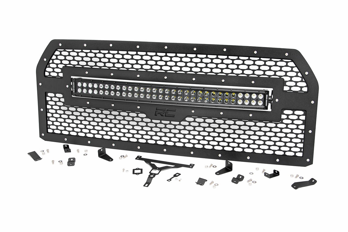 Rough Country Mesh Grille | Ford F-150 2WD/4WD (15-17) - Black Series w/ White DRL