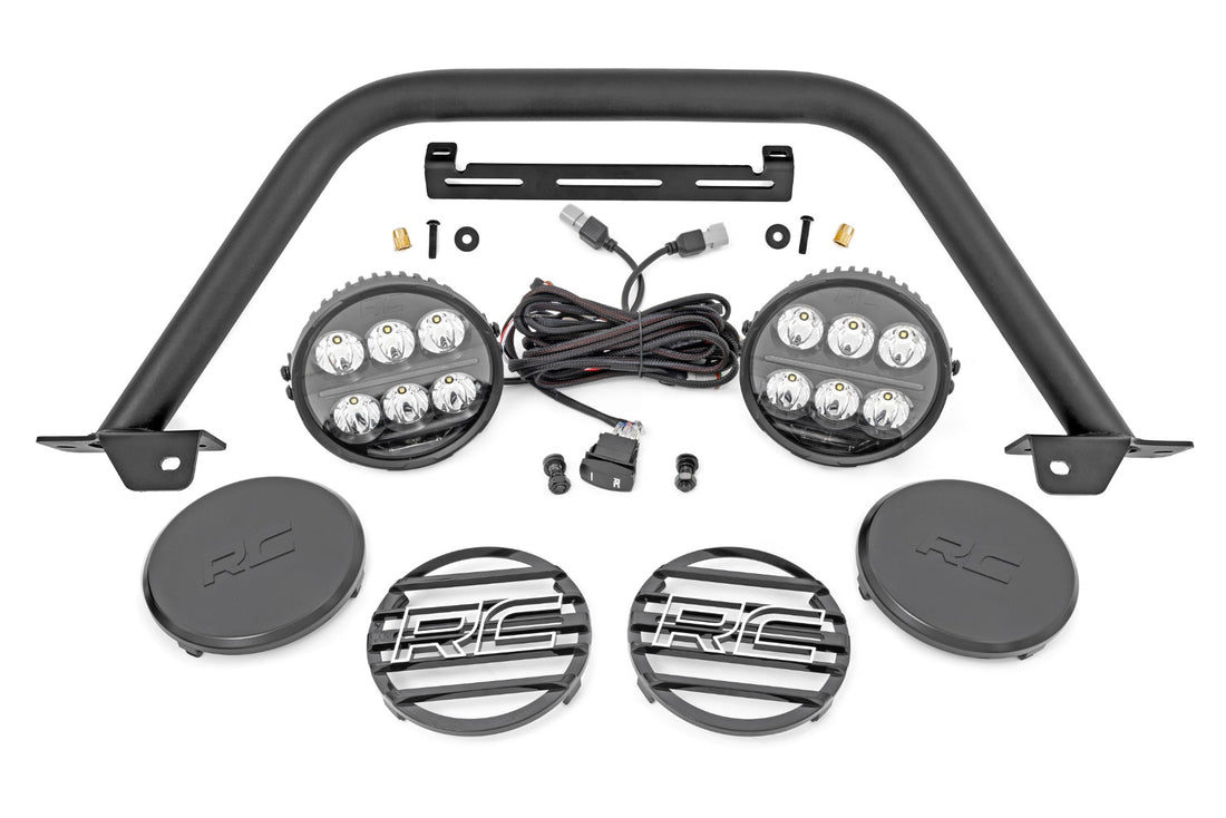 Rough Country Safari Bar | Ford Bronco 4WD (2021-2026) - 6.5" Round Black Series w/ Amber DRL