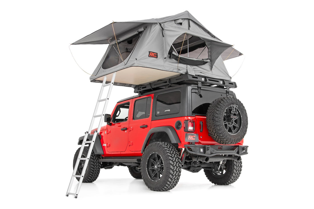 Rough Country Roof Top Tent | Rack Mount | 12 Volt Accessory & LED Light Kit - With Additional 2' Ladder Extension