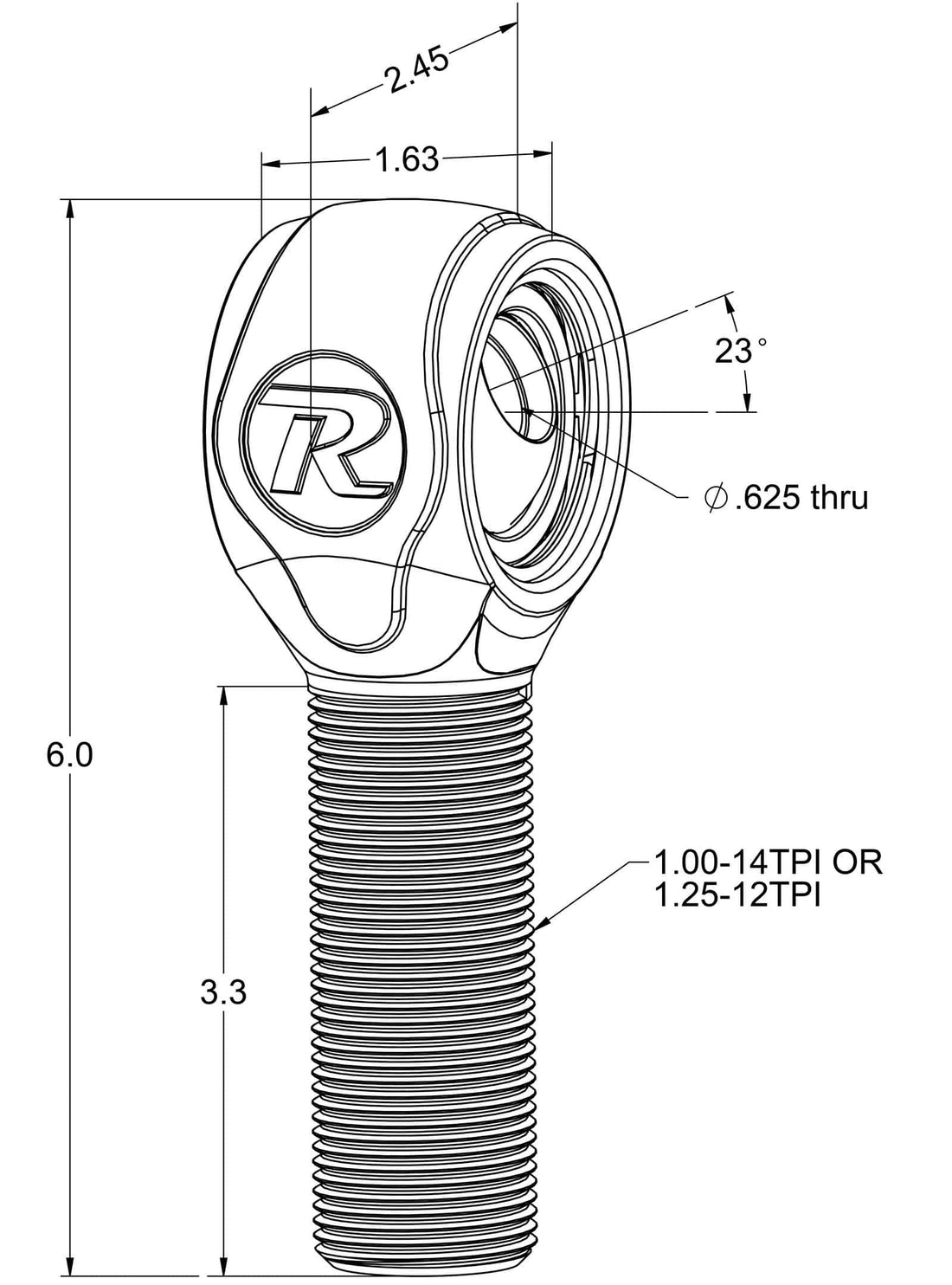 Ridetech 90002897 R-Joint XL 1 ¼”-12 LH.  Includes spacers.