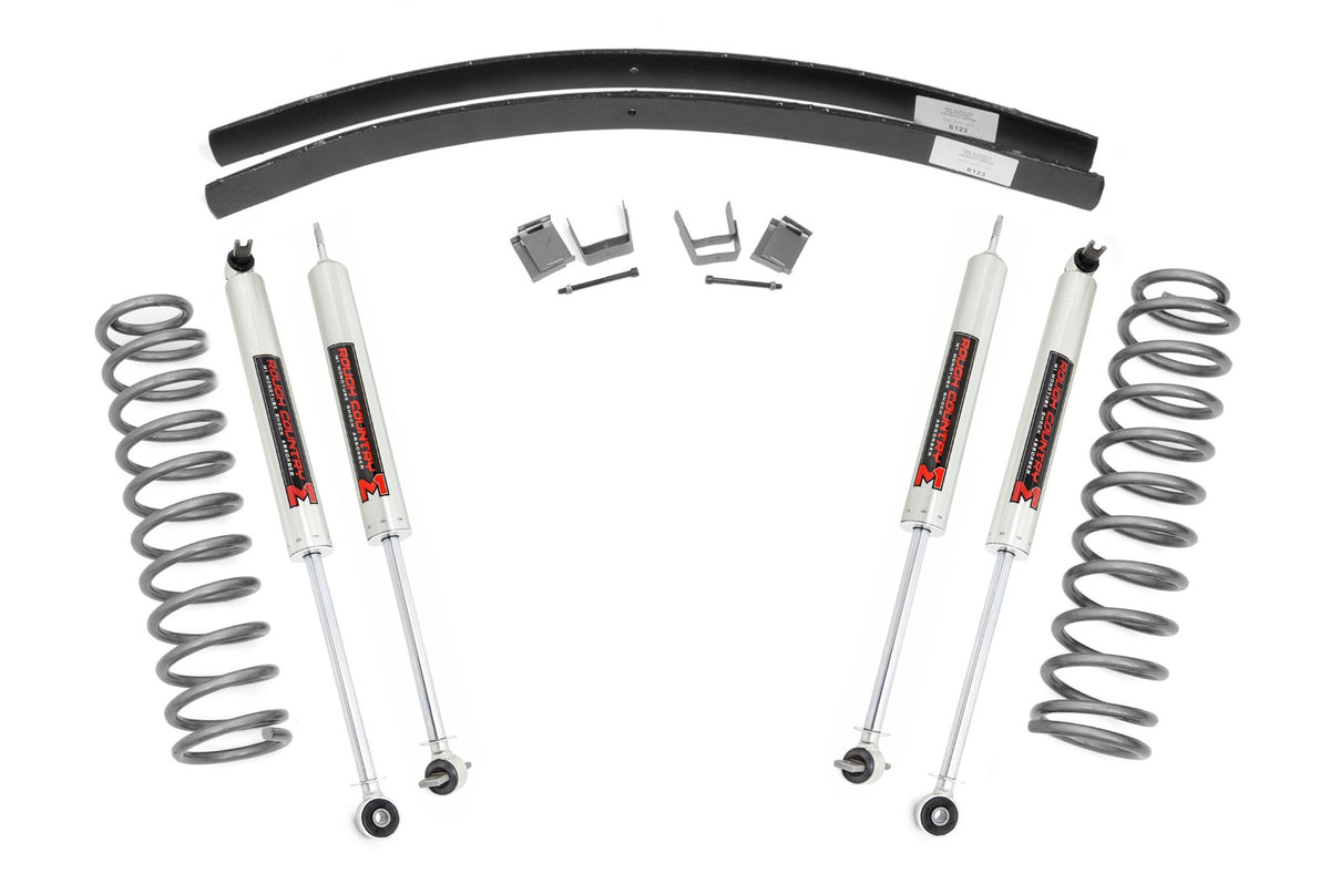 Rough Country 3 Inch Lift Kit | Jeep Cherokee XJ 2WD/4WD (1984-2001) - M1 Monotube / Add-a-leafs