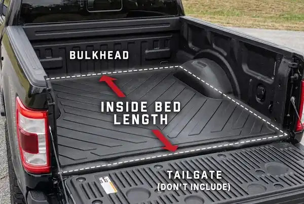 Pickup bed with the tailgate lowered. Measure the inside bed length along the floor from the bulkhead to the tailgate opening. Don't include the tailgate.
